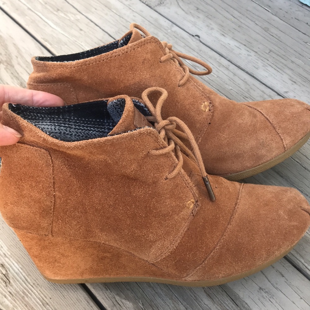 Toms ankle booties wedge with plaid lining size 7 - Picture 3 of 6